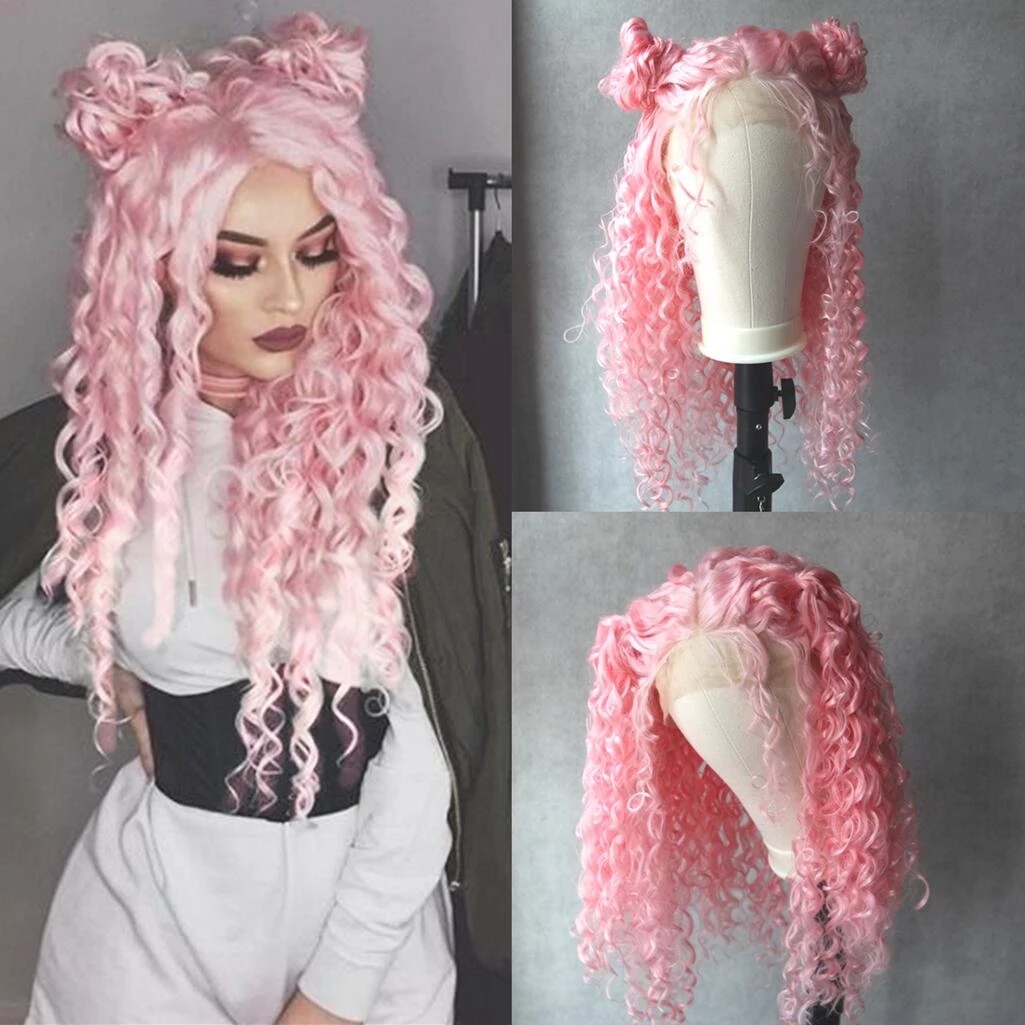 Pink Color Kinky Curly Wig Free Part Synthetic Lace Front Wigs Heat Resistant Fiber Hair For Africa America Black Women, Wig cap
Pink Color Kinky Curly Wig Free Part Synthetic Lace Front Wigs Heat Resistant Fiber Hair For Africa America Black Women, Wig cap