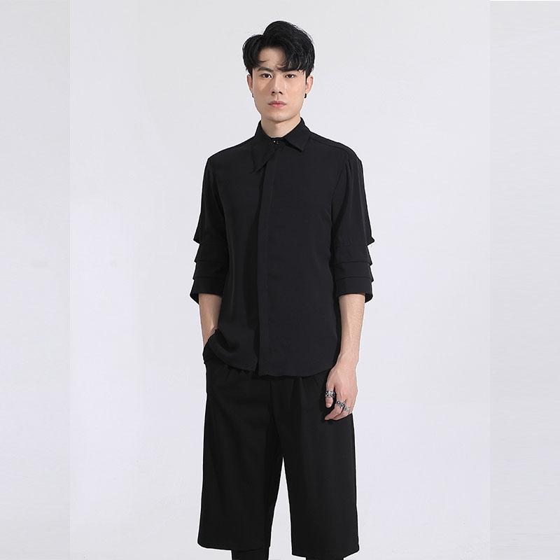Summer Dark Department Of Personality Holes In The Three-dimensional Cut Stitching Slim Short-sleeved Shirt Man Men's Casual Shirts