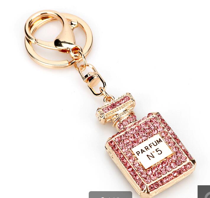 Alloy Key Rings Rhinestone Crystal 3 Colors perfume Bottle Shape Pendant Car Handbag Key Holder Party Gifts GC810