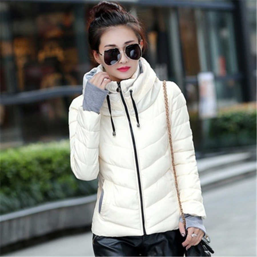 Woman Parkas Winter Plus Size Female Cotton Puffer Padded Jacket Coat Slim Fit Casual Hooded Outerwear Overcoats for 211013