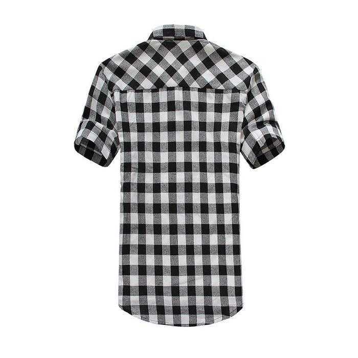 Mens Check Shirt Flannel Brushed Cotton Short Sleeves Casual Slim Fit Top Plus Size 210701