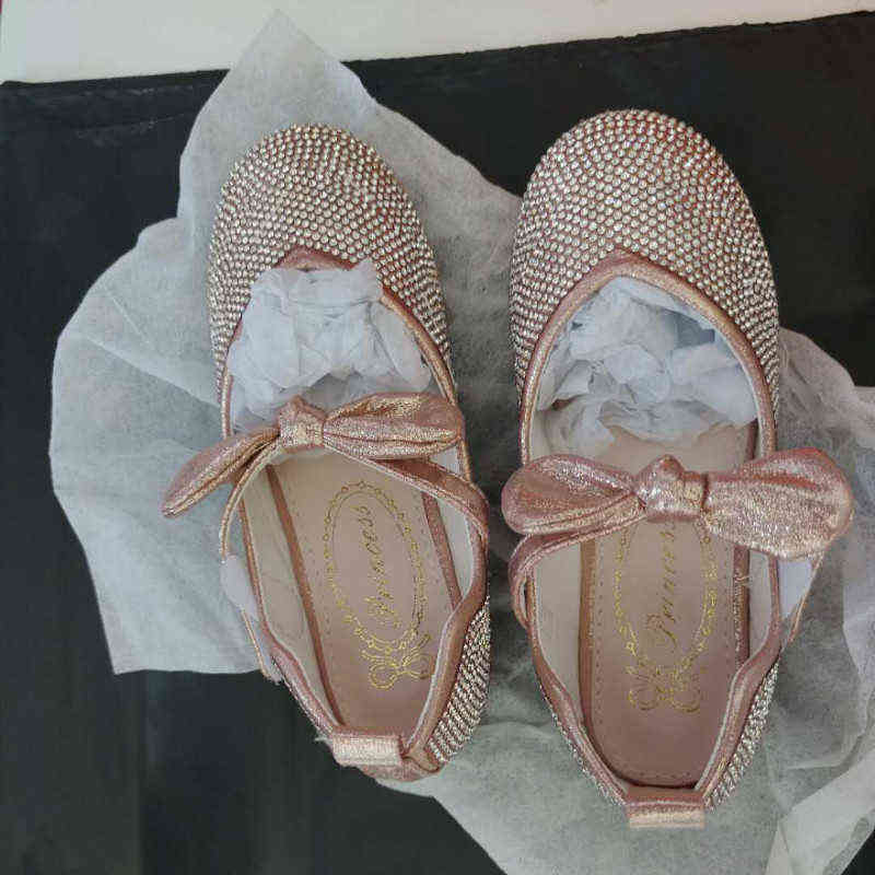 Cute Kids Girls Shoes Leather Princess for Casual Glitter Diamond Bow Children Loafers 211230