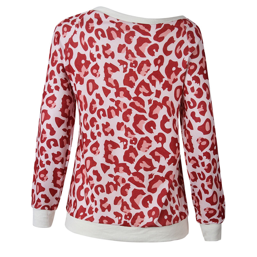 Women Leopard Print Sweatshirt Long Sleeve O Neck Loose T Shirt 5 Colors Casual Pullovers Vintage Tops Spring 210428