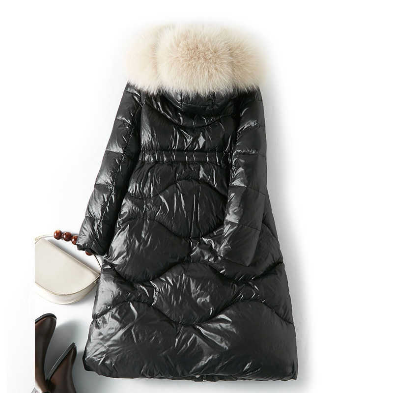 Women Winter Coat Natural Fur Hooded 90% White Duck Down Jacket Slim Long Parka Female Thick Warm Coats 211013