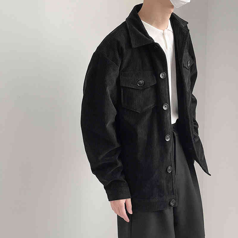 IEFB Black Corduroy Jacket Men's Spring And Autumn Oversize Workwear Jacket Loose Casual Men's Clothing Double Pocket 9Y6960 210524