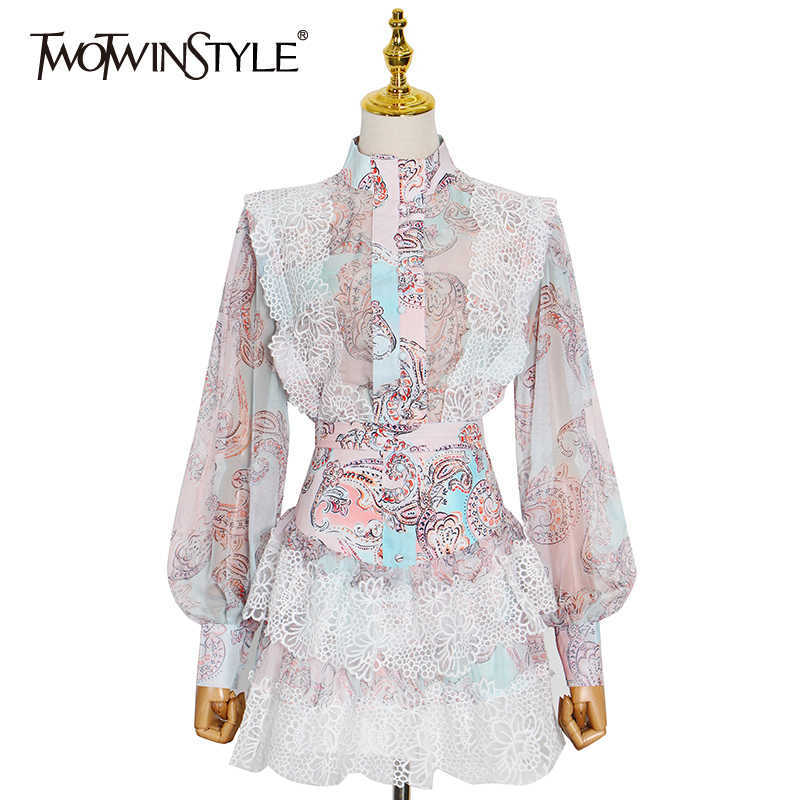 TWOTWINSTYLE Sweet Patchwork Lace Set For Women Stand Collar Long Sleeve Shirt High Waist Skirt Print Sets Female Fashion 210708, Aspicture
TWOTWINSTYLE Sweet Patchwork Lace Set For Women Stand Collar Long Sleeve Shirt High Waist Skirt Print Sets Female Fashion 210708, Aspicture
