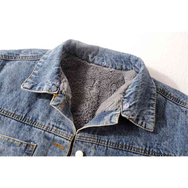 Winter Casual Solid Real Fur Collar Denim Jacket Female Loose Single Breasted Plus Velvet Thickened Parkas Women 210514