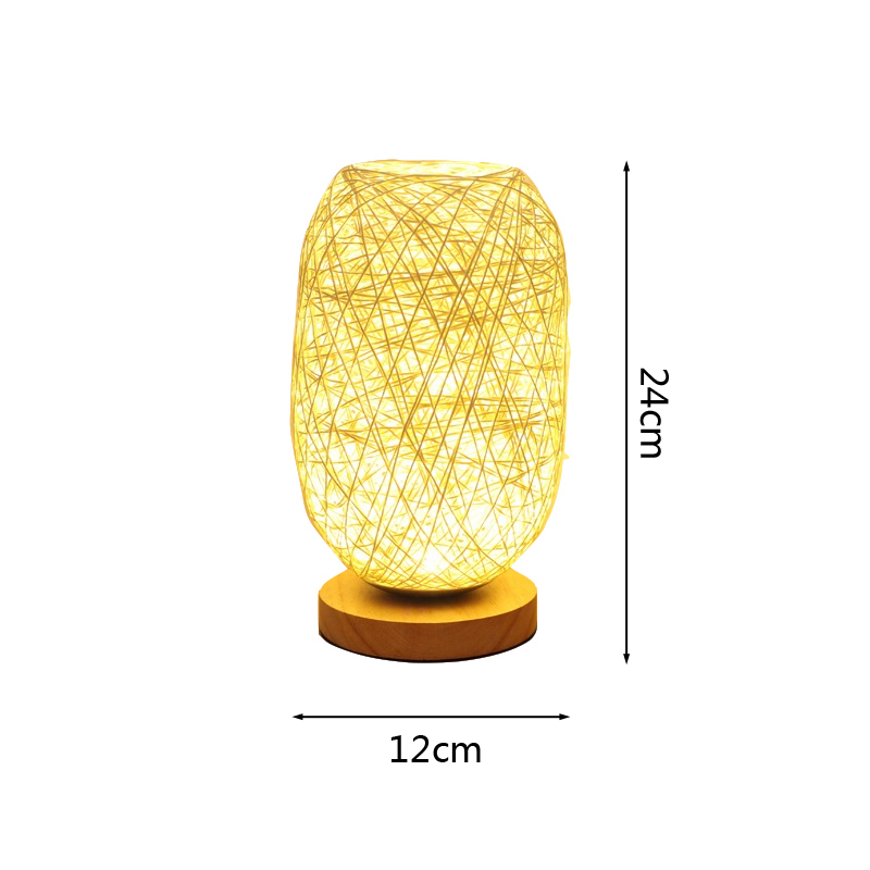 Artisanal Nordic Wooden Lamp with Rattan Twine Design - Charming Bedside Lighting Solution