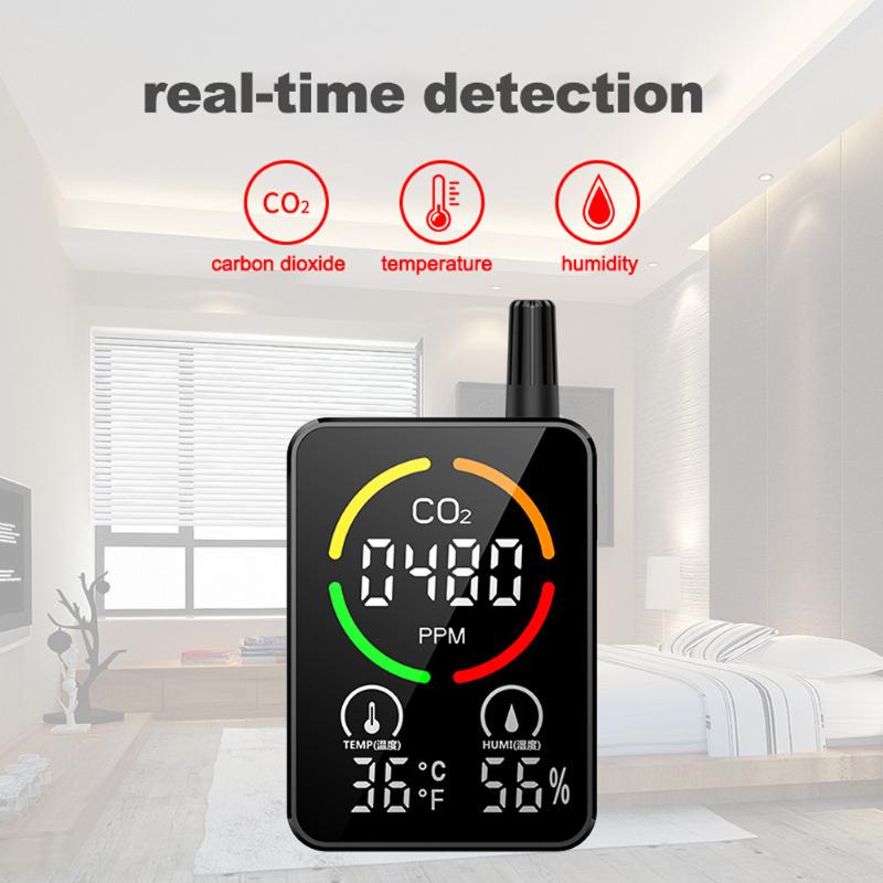 Gas Analyzers Infrared Semiconductor 3in1 CO2 Temperature Humidity Monitoring Device Digital Display Air Quality Detector With Time