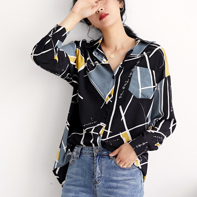 Fashion women blouses long sleeve shirts print chiffon shirt loose plus size office tops blusa 2513 50 210506