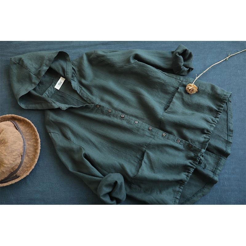 Spring Autumn Arts Style Women Long Sleeve Cotton Linen Short Coats Single Breasted Loose Casual Hooded Jackets M285 210512