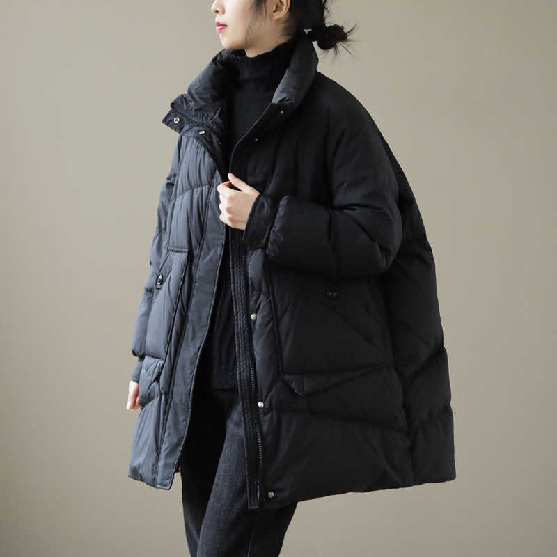 Janveny Winter Autumn Puffer Jacket Women 90% White Duck Down Coat Female Middle Long Loose Bread Coats Feather Parkas Outwear 211018