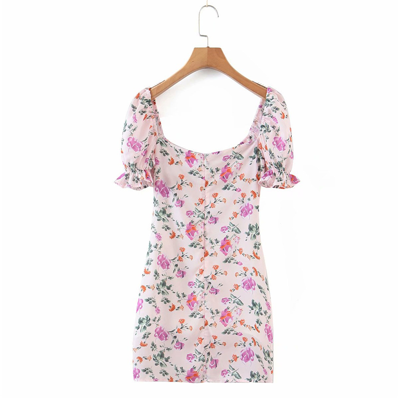 Sweet Woman Pink Slim Flower Strapless Mini Dress Summer Fashion Ladies Beach Print es Chiffon Short 210515