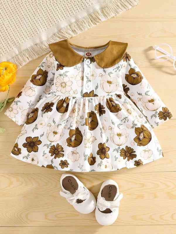 Baby Floral Print Statement Collar Dress SHE