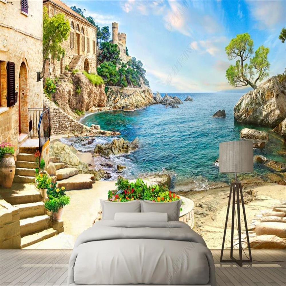 Garden sea view wallpapers background wall 3d murals wallpaper for living room