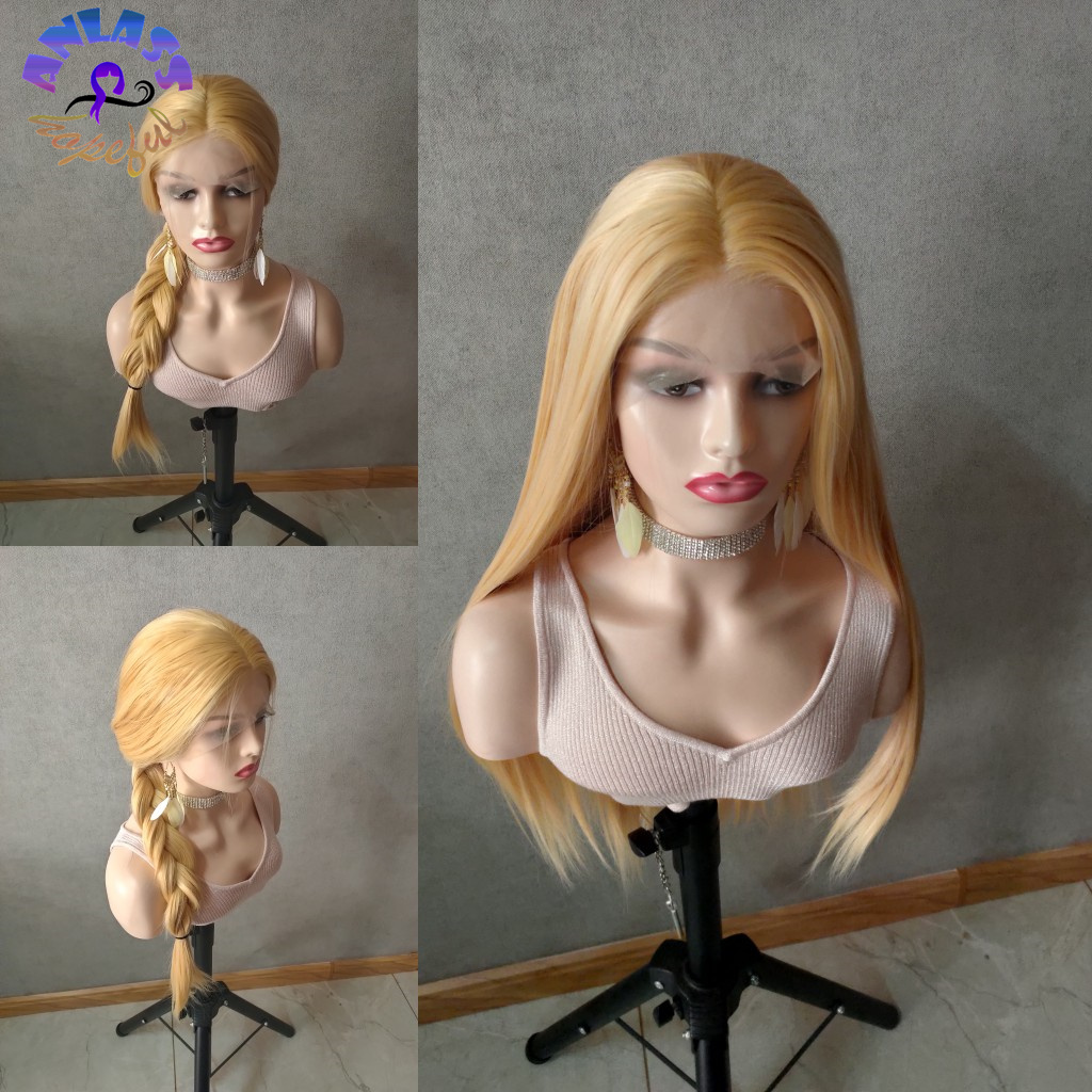 Free shipping 26'' Glueless 613 Honey Blonde Lace Front Synthetic Wigs Middle Part Straight Hair Pre Plucked Heat Resistant Fiber Natural Da