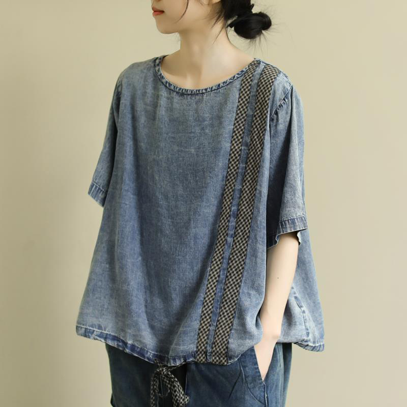 Women's T-Shirt Summer Arts Style Women Short Sleeve Loose T-shirt Patchwork Plaid Denim vintage Tee Shirt Femme Casual Tops Big S, Blue
Women's T-Shirt Summer Arts Style Women Short Sleeve Loose T-shirt Patchwork Plaid Denim vintage Tee Shirt Femme Casual Tops Big S, Blue