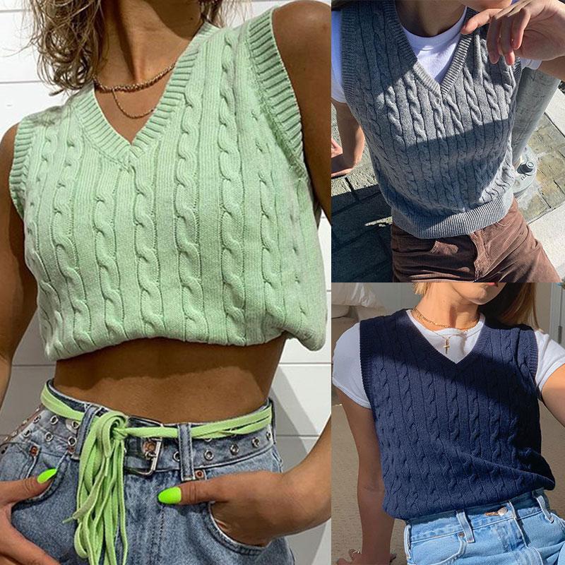 Women' Sweaters Women Autumn Knitted Sweater Vest Streetwear Vintage V Neck Sleeveless Korean Crop Top Knitwear Tank Tops, Grey
Women' Sweaters Women Autumn Knitted Sweater Vest Streetwear Vintage V Neck Sleeveless Korean Crop Top Knitwear Tank Tops, Grey