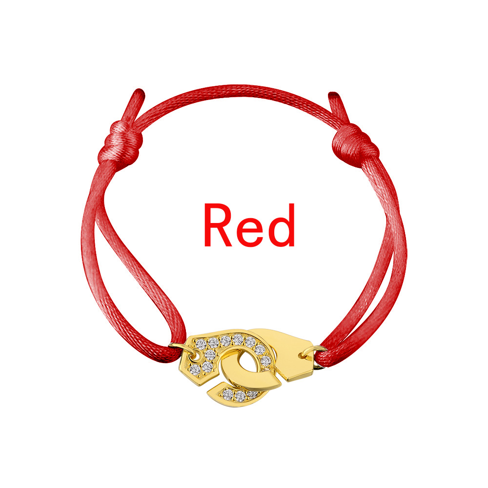 Gold Color Handcuff With Zircon 925 Sterling Silver Wedding Bracelet France Style Jewelry For Women Men Menottes Adjustable Rope