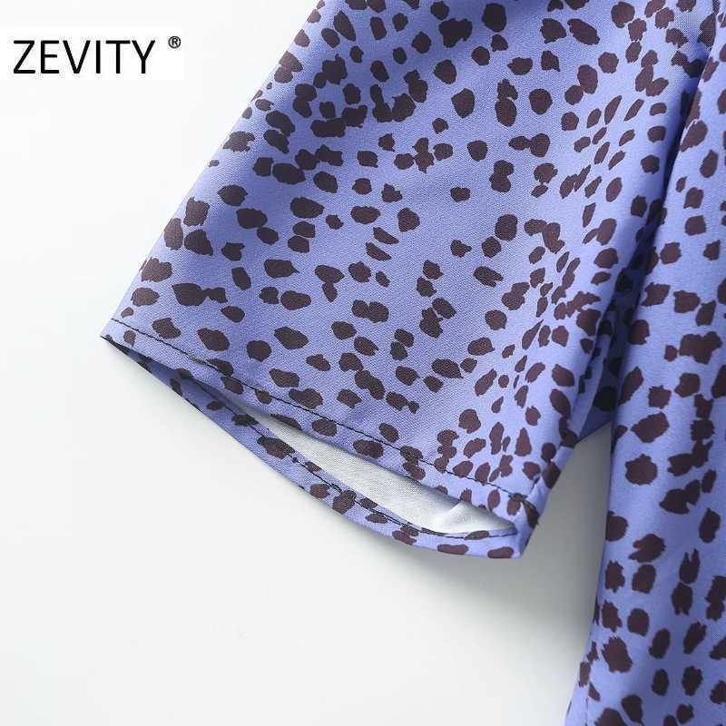 ZEVITY Women vintage v neck leopard dots print pleated slim Dress ladies pleat back zipper Vestidos Casual autumn Dresses DS4454 210603