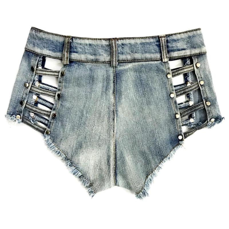 Women Denim Sexy Shorts Fashion Straps Hollow Out Club Style Mid Waist Button Zipper Tassel Short Jeans Drop Women's