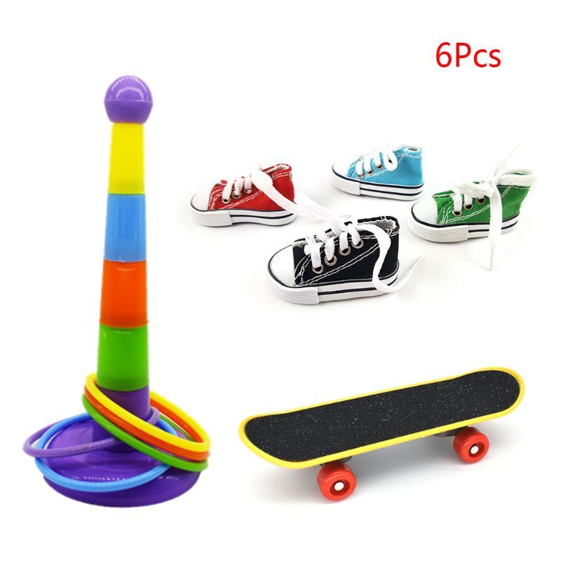 6Pcs Parrot Training Toys Mini Sneaker Skateboard Intelligence Training Rings Set Parquet Valkyrie Entertainment Pets