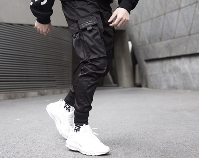 Joggers Men Black Tactics Cargo Pants Hip Hop Streetwear Pencil Sweatpants Ribbon Pocket Trousers Elastic Waist HG094 Men's