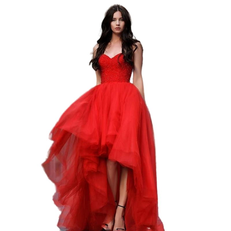 Crystals Beaded High Low Red Evening Dresses 2024 Sweetheart Neck Lace-Up Back Corset A-Line Prom Birthday Dress Women Vestido De Novia Bride Receptio
