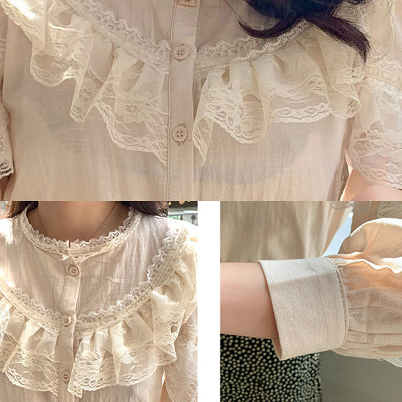 Womens tops and blouses ladies chiffon blouse button Solid Stand lace for women shirts blusas femininas 8049 50 210427