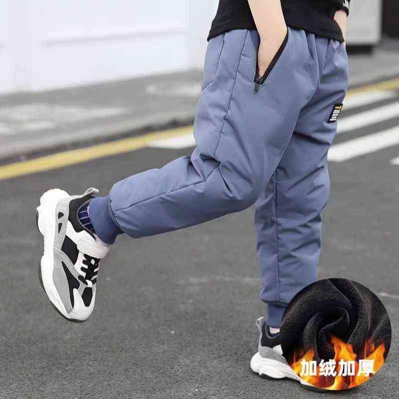 Boys Winter Pants Elastic Waist Mid Trousers 3-13 Years Old Children's Clothing Plus Velvet Kids Casual Warm 211103