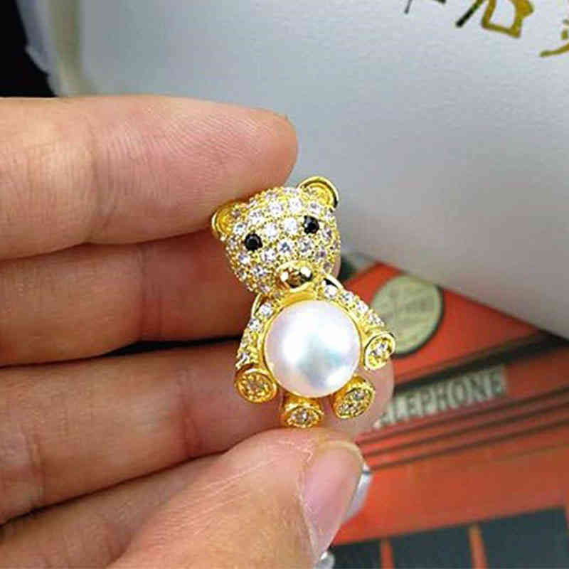 Brooch Diy Accessories Thick Gold-plated Micro Inlaid Zircon Bear Pearl Korean Fashion Empty Holder