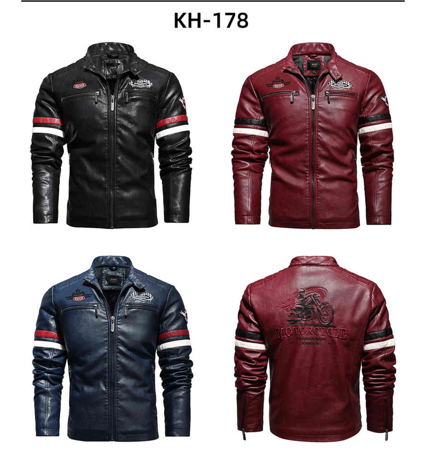 Vintage Motorcycle Jacket Men Fashion Biker Leather Jacket Male Embroidery Bomber Coat Winter Fleece Pu Overcoat 211119