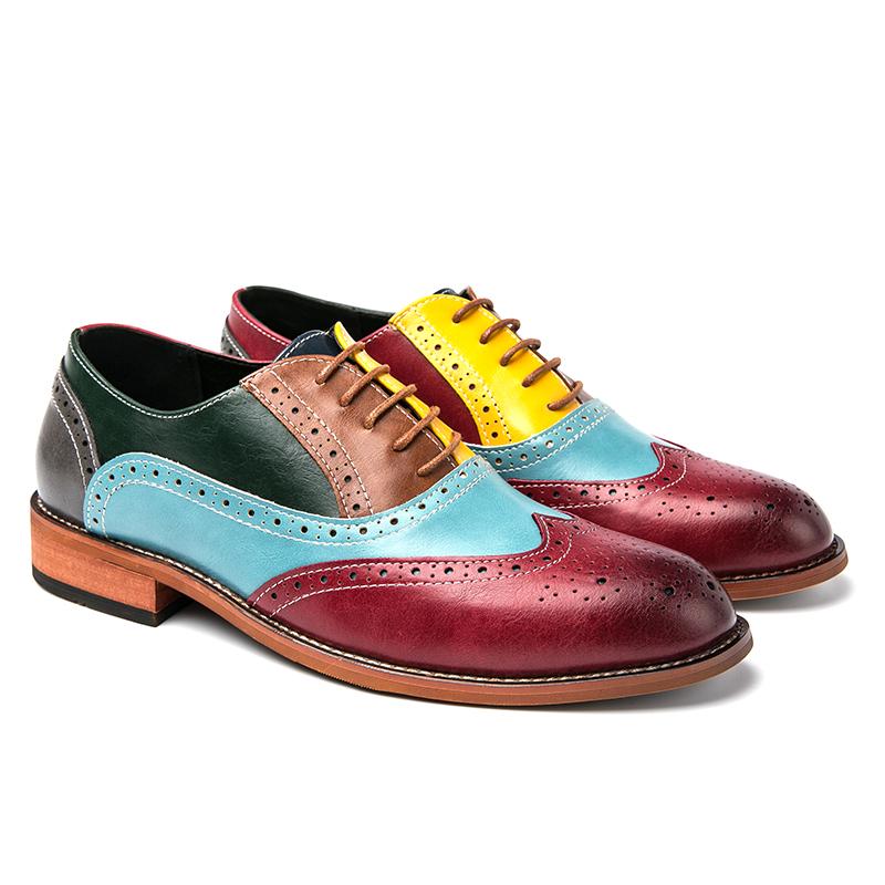 New Dress Shoes Shoe Colorful Lace Up Fashion Man Casual Leather Oxfords Flat Leisure Wedding Party Men Big Size