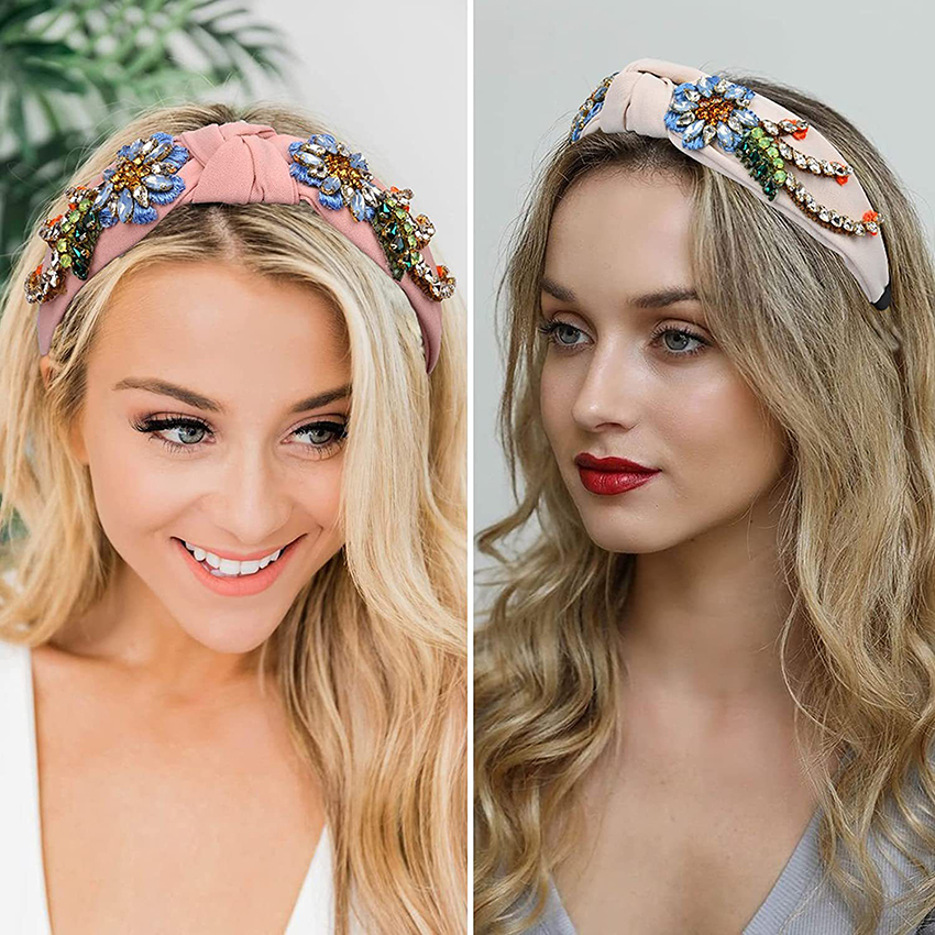 Flower Headband Crystal Hairband Cloth Band For Women Party Wedding Rhinestones Hair Accessories