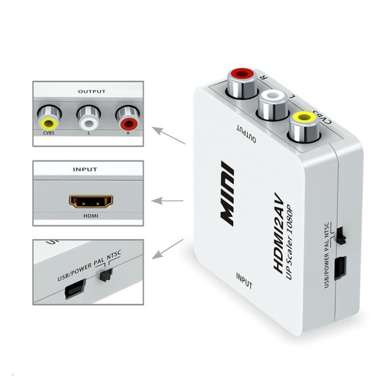 RCA2HDMI 1080P HDTV Video Scaler Adapter HDMI2RCA mini Connectors Converter box CVBS L/R RCA TO HDMI For Xbox 360 PS3 PC360 Support NTSC PAL With reta