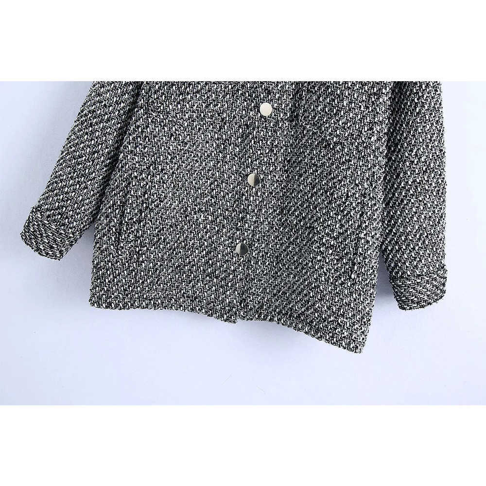Women Tweed Textured Overshirt Coat Full Sleeves Lapel Collar Classic Style Fashion Vintage Woman Jackets Outfits 210709