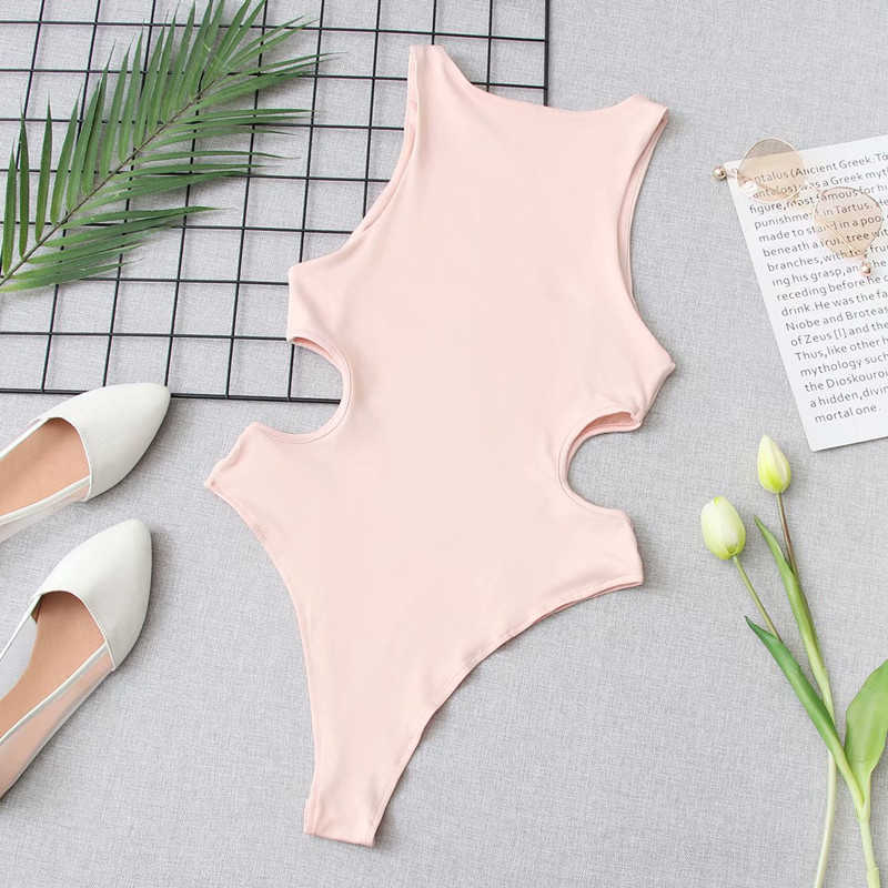 Casual Women O Neck Solid Color Bodysuit Summer Fashion Ladies Beach Style Sexy Female Hollow Skinny BodySuit 210527