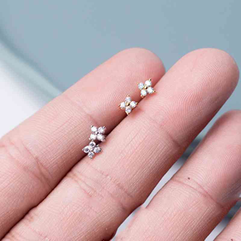 WANTME Real 925 Sterling Silver Minimalist White Zircon Four-leaf Clover Mini Small Stud Earrings for Women Teen Girl Jewelry 210507