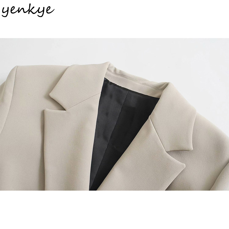 Fashion Women Solid Cropped Blazer Mujer Long Sleeve Notched Collar Office Elegant Suit Jacket Plus Size Short Tops 210430