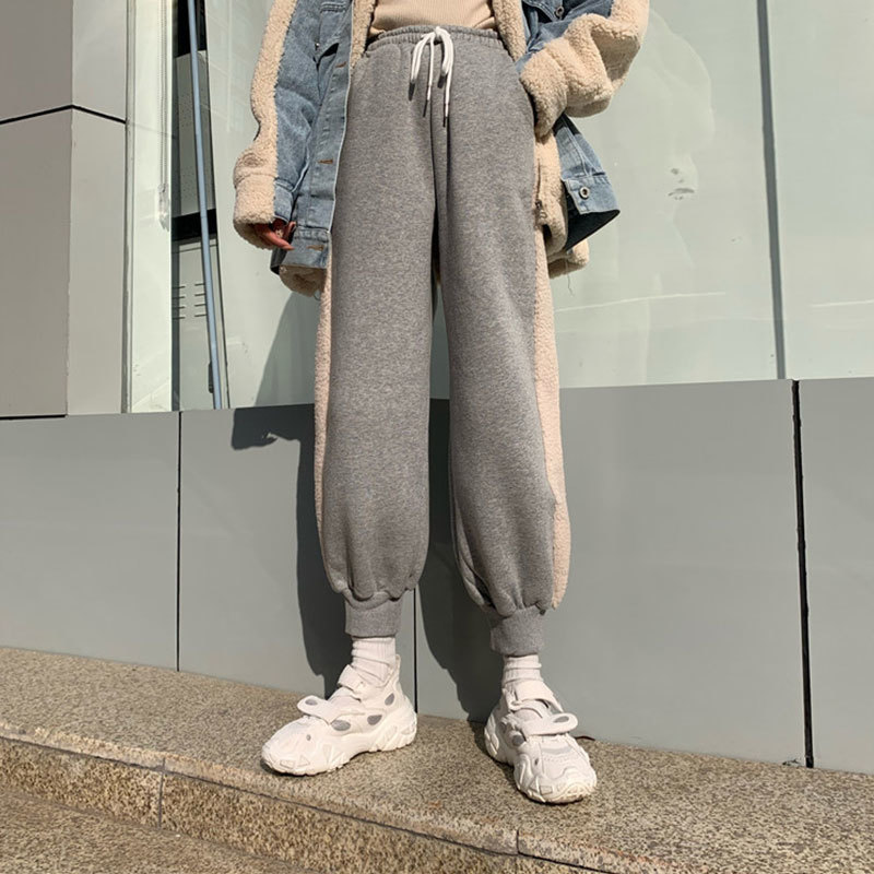 Nomikuma Autumn Winter Women Sweatpants Causal Korean Contrast Color Long Trousers Lace Up High Waist Harem Pants 6D028 210427