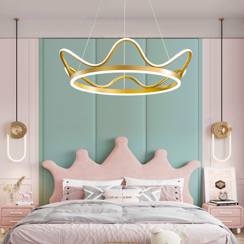 Crown Chandelier LED Living pendant lamps Nordic Warm Girl Light Modern Dining Room Light Creative ceiling luminaire