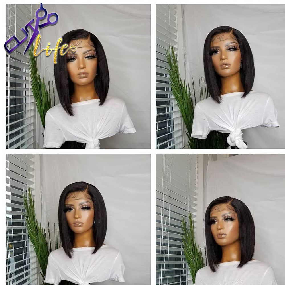 Highlight Color Short Cut Wavy Bob Pixie Wig 4x4 Lace Closure Wigs Peruvian Human Hair Wigs Straight Pre plucked Lace Front Wig S0826