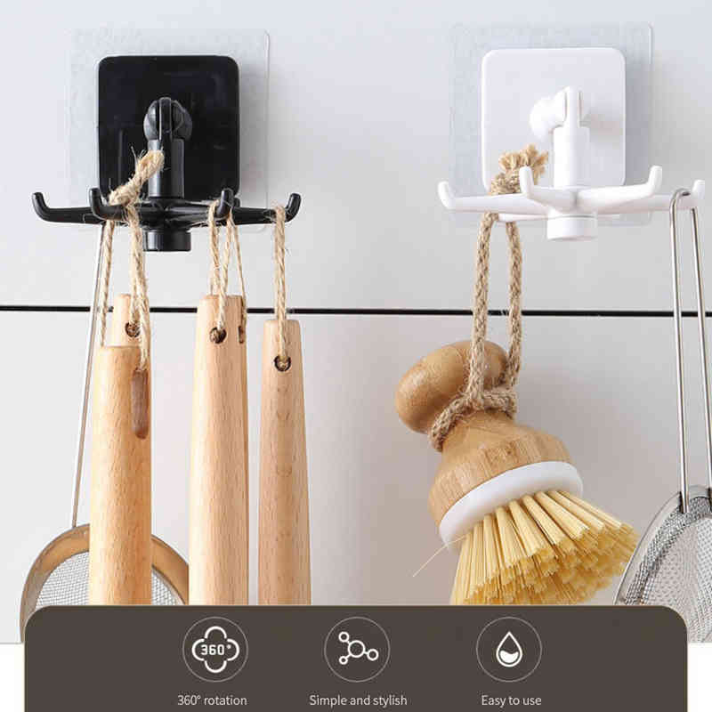 ABS Punch-free Multi-Purpose Hooks 360 Degree Rotatable Kitchen Hook Home Storage Accessories Organizer Kitchen Storage