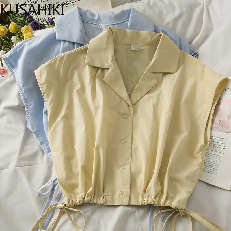 KUSAHIKI Korean Sleeveless Notched Collar Blouse Tops Drawstring Slim Waist Short Shirt Women Summer Blusas Mujer 6J661 210602, Green
KUSAHIKI Korean Sleeveless Notched Collar Blouse Tops Drawstring Slim Waist Short Shirt Women Summer Blusas Mujer 6J661 210602, Green