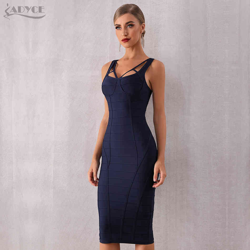 Summer Bodycon Bandage Dress Women Blue Spaghetti Strap Sleeveless Celebrity Evening Runway Party Vestidos 210423