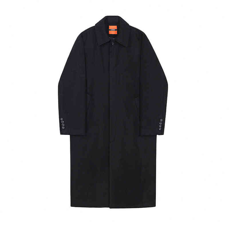 IEFB Black Single Button Thrn Down Collar Woolen Coat Autumn Winter Men's Medium Length Thick Korean Trendy Coat 9Y5236 211122