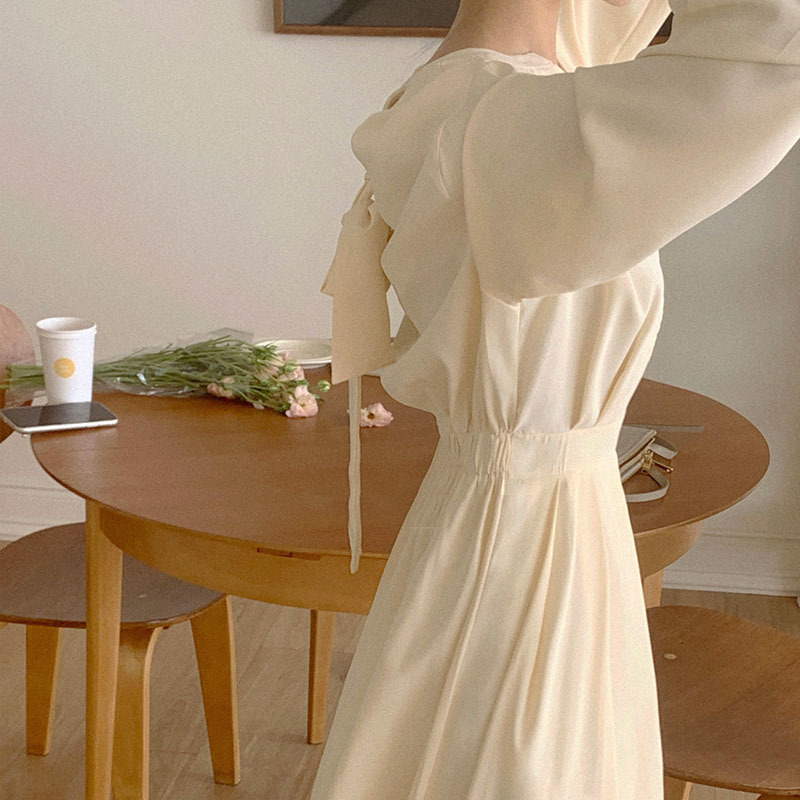 Solid Cotton V-neck Slim Dress Korean Elegant and Gentle Spring Women for Casual Office Lady Vestido 14150 210427