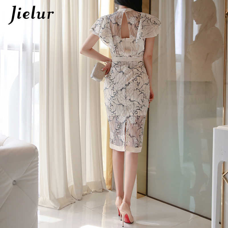 Jielur Vintage Woman Dress Sexy Lace Floral Printed Fashion Chic Satin Korean Vestidos Casual Fashion Summer Elegant Dress 210630