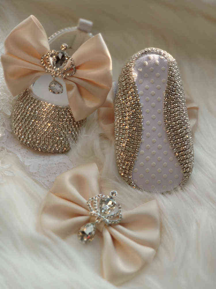 Dollbling Rhinestones Baby Girl Shoes First Walker Headband Set Sparkle Bling Crystals Princess Shoes Baby Shower Gift SH 220119