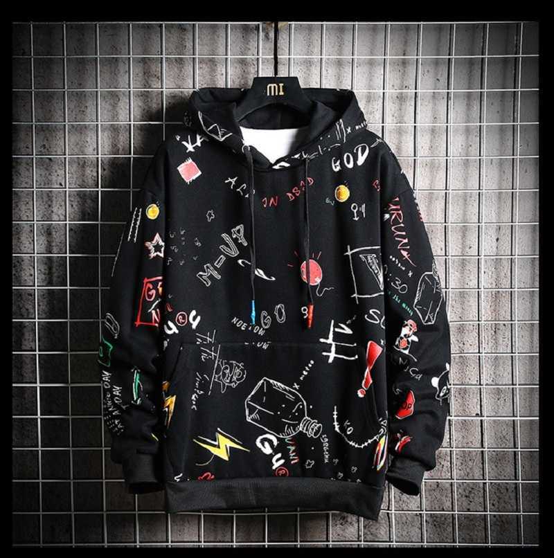 Hoodie Sweatshirt Mens Casual Pullover Hoodies Printing Male Hip Hop Streetwear Hooded Tracksuits Autumn Trend Clothes 210813